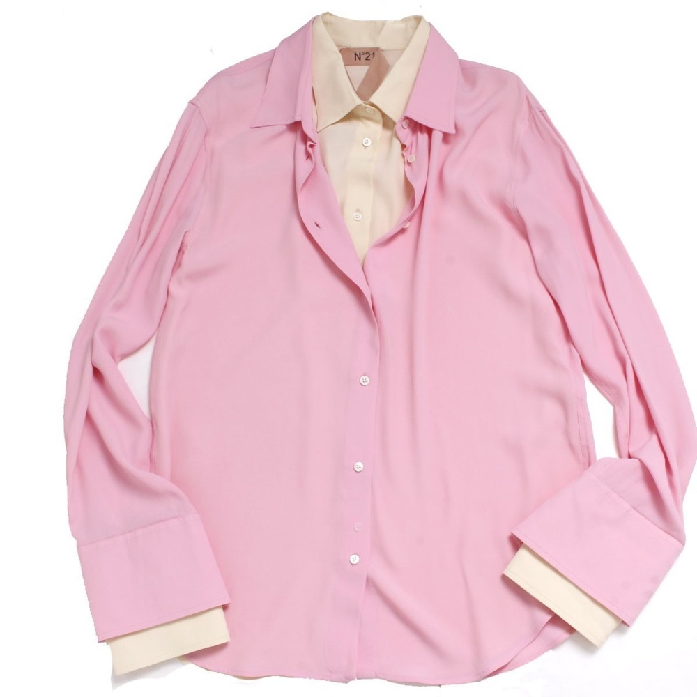 No. 21 Womens Long Sleeve Button Down Double Layer Shirt Rosa Pink Size 42